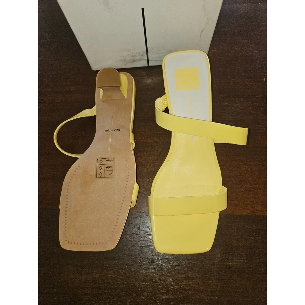 DOLCE VITA Womens Bertie Yellow Square Toe Kitten Heel Slip On Heeled Sandal 9 - Picture 5 of 8